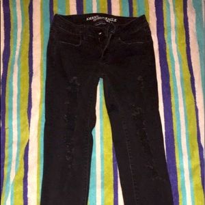 American Eagle Outfitters super super stretch ripped jegging crop black jeans